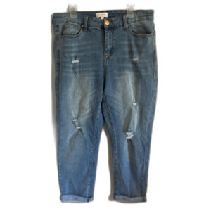 Molly & isadora Women's Blue Distressed cropped ankle jeans wise 14